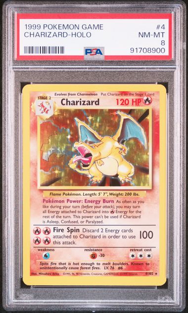 Pokemon Charizard Base Set Unlimited Holo Rare #4 PSA 8