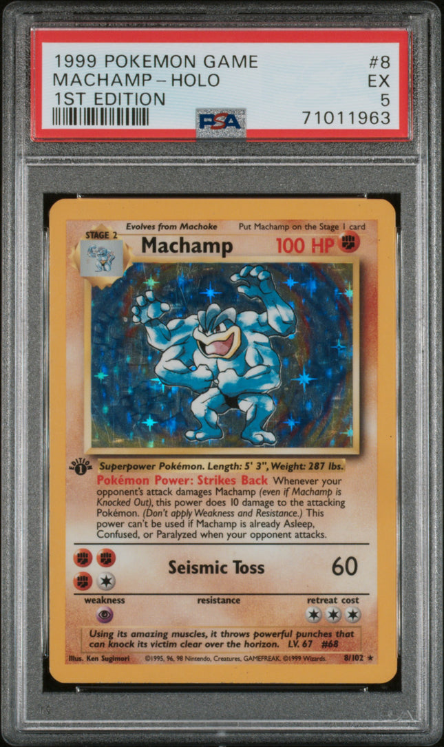 PSA 5 POKEMON BASE SET 1ST EDITION #8 MACHAMP HOLO