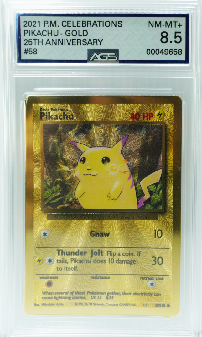 2021 PM CELEBRATIONS PIKACHU GOLD 25th ANNIVERSARY - AGS NM-MT 8.5